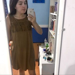 Faux Suede Fringe Tan Dress